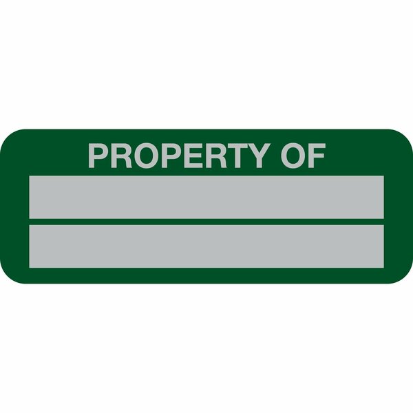 Lustre-Cal Property ID Label PROPERTY OF 5 Alum Green 2in x 0.75in  2 Blank # Pads, 100PK 253740Ma2G0000